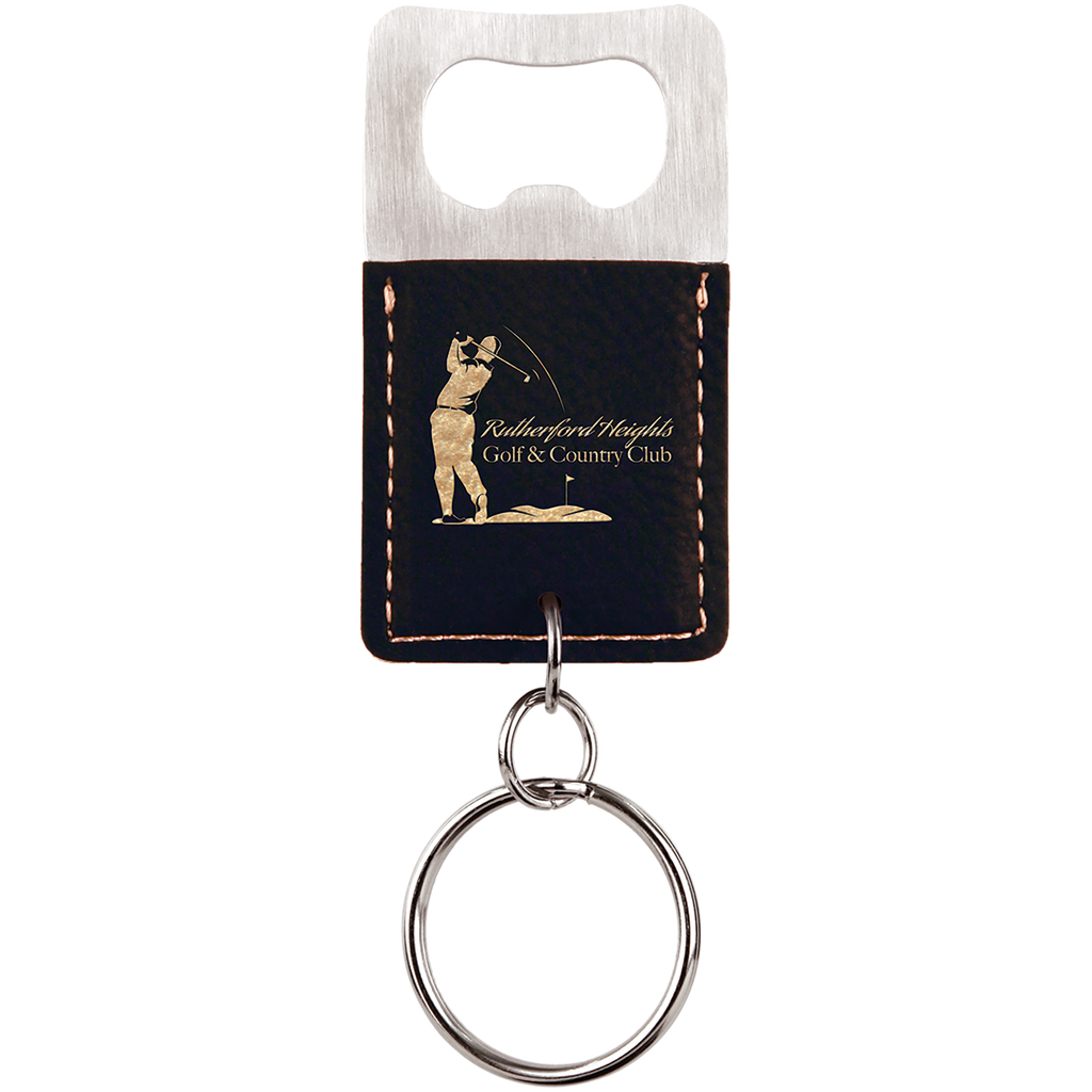 Rectangle Branded Leatherette Bottle Opener Keychain