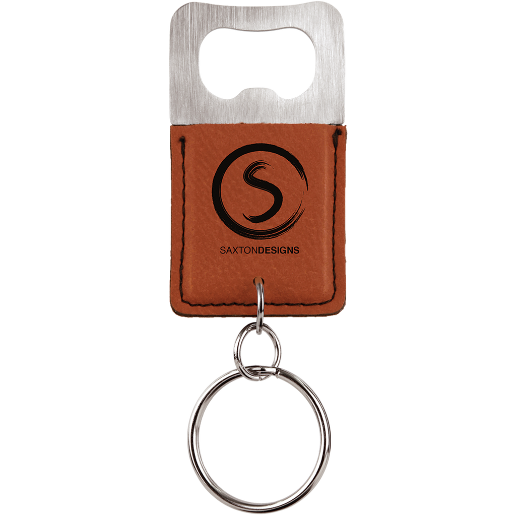 Rectangle Branded Leatherette Bottle Opener Keychain