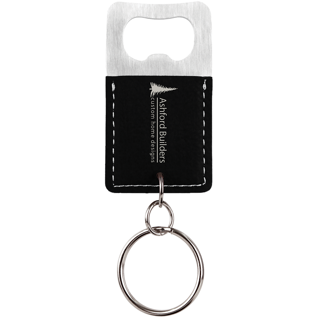 Rectangle Branded Leatherette Bottle Opener Keychain