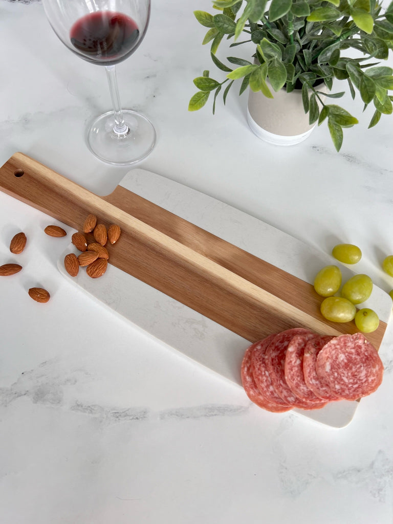 Personalized Marble & Wood Charcuterie Board - 15x6.5