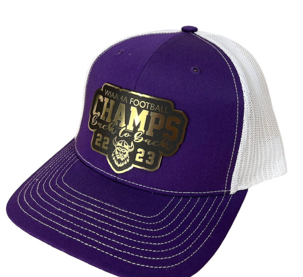 Purple/White Richardson Hat w/ Gold and Black Patch